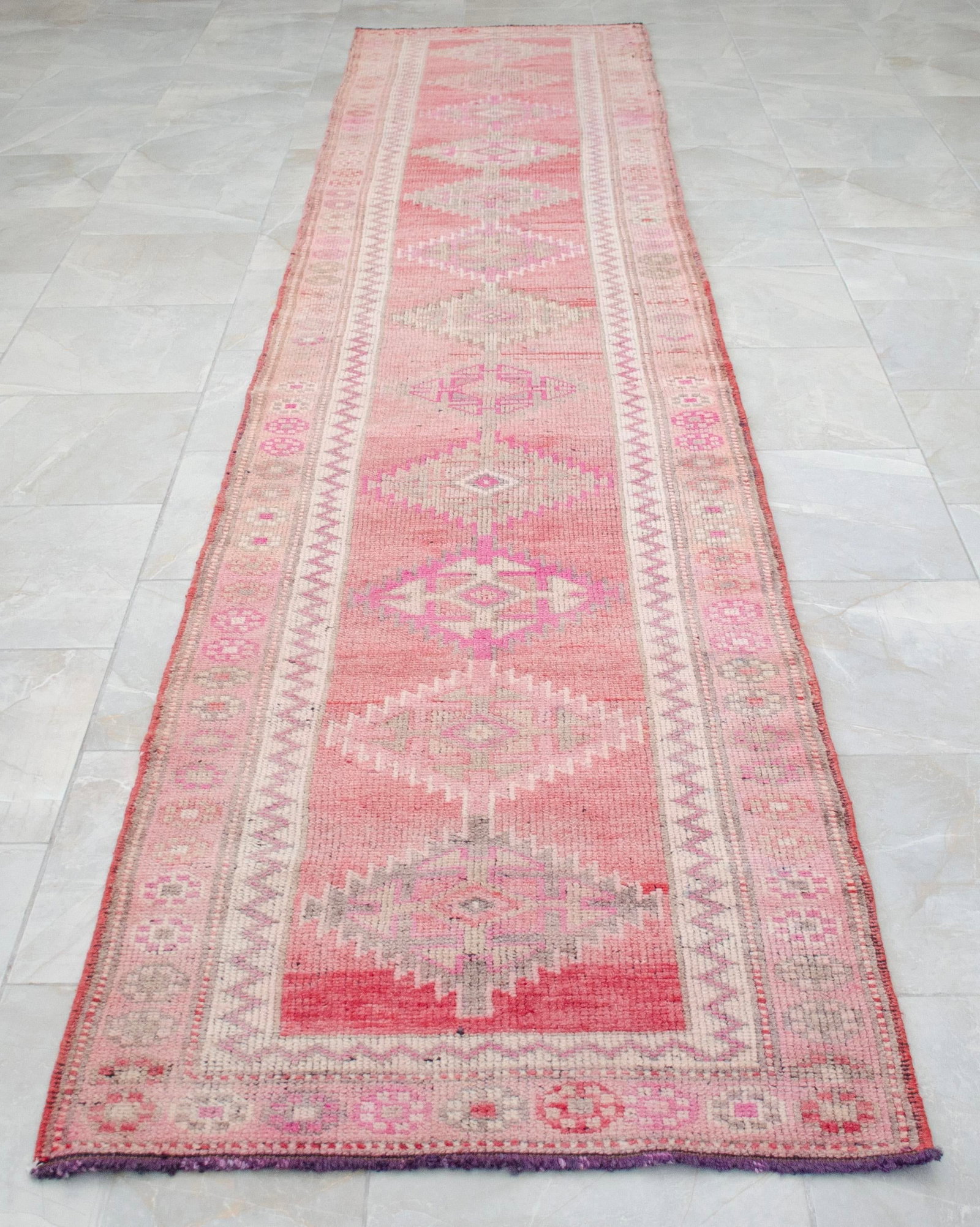 1970s Pink Kurdish Herki Hand-Knotted Distressed Runner - 7