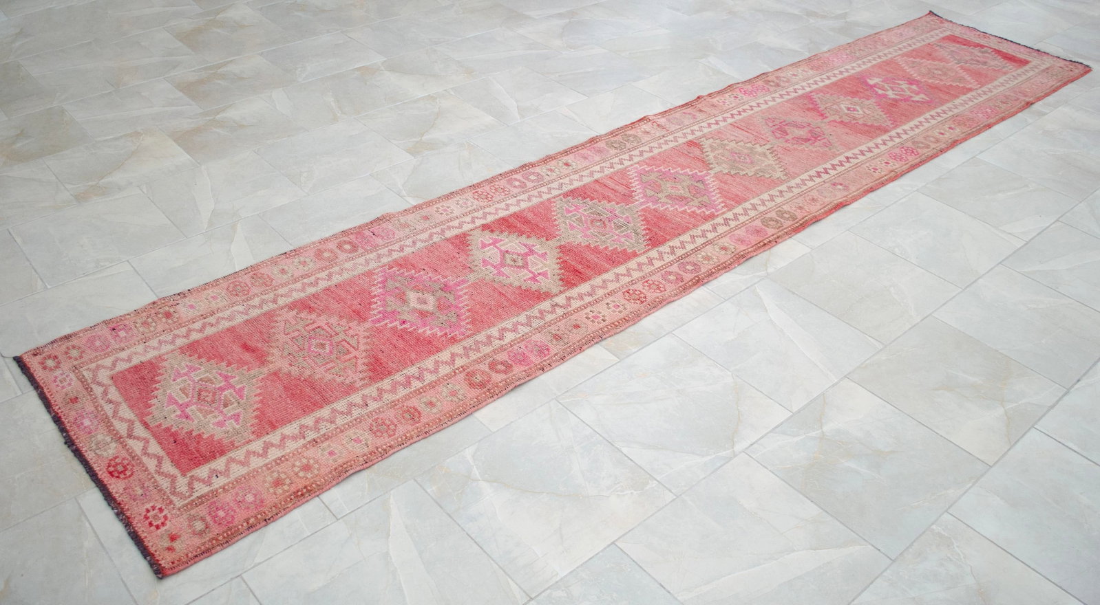 1970s Pink Kurdish Herki Hand-Knotted Distressed Runner - 8