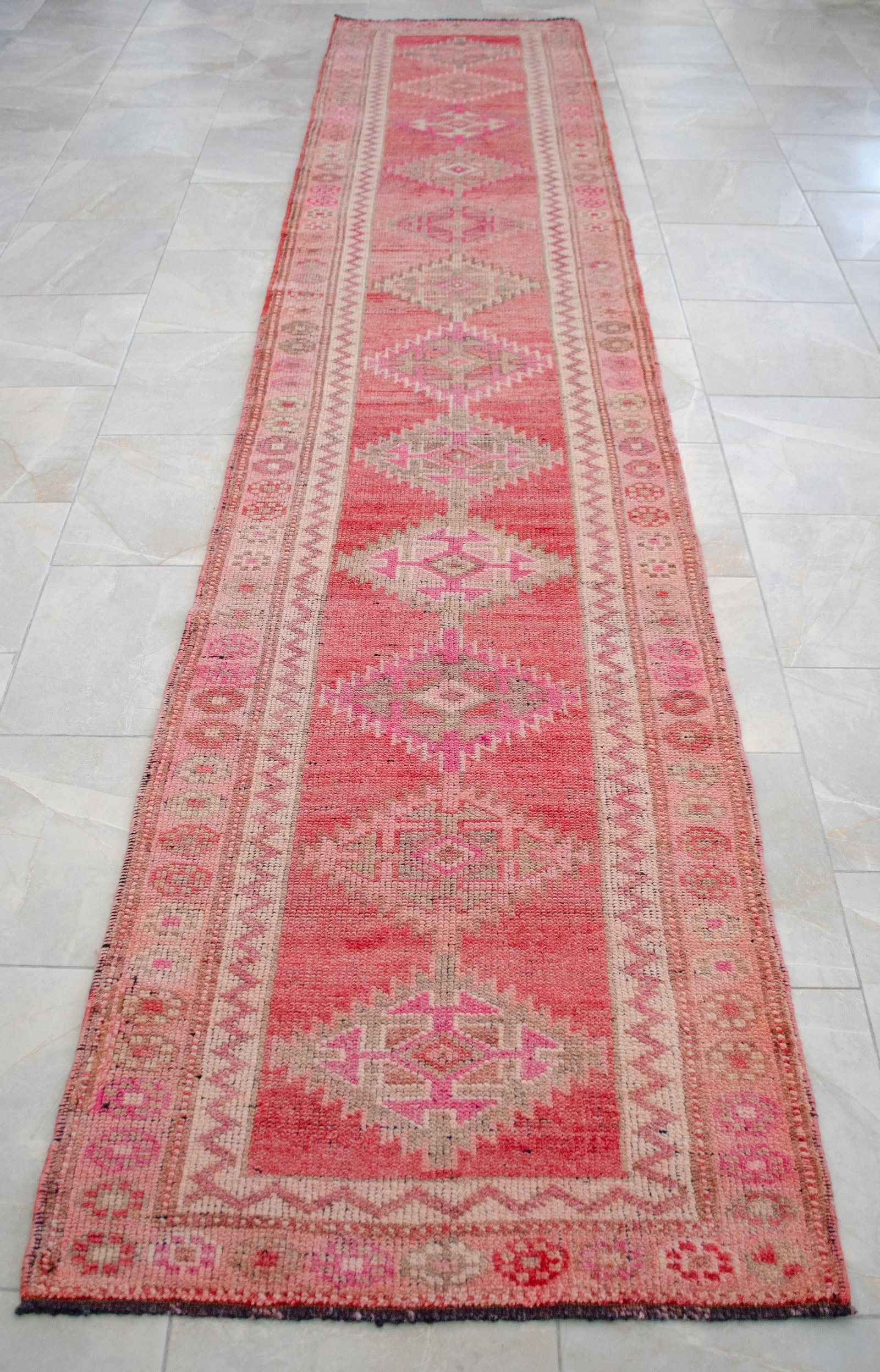 1970s Pink Kurdish Herki Hand-Knotted Distressed Runner - 9