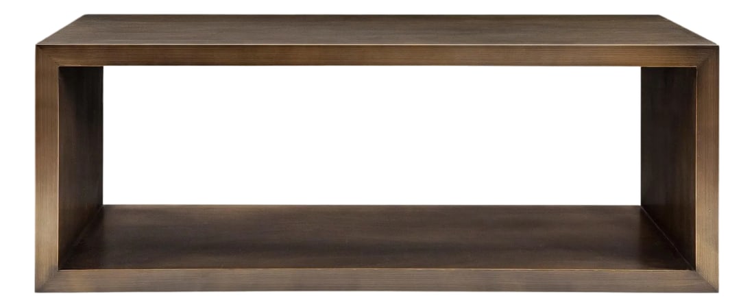 Modern Greg Sheres Style Bronze Cocktail Table with Shelf (1 of 5)