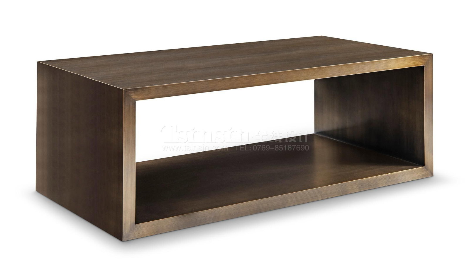 Modern Greg Sheres Style Bronze Cocktail Table with Shelf - 2