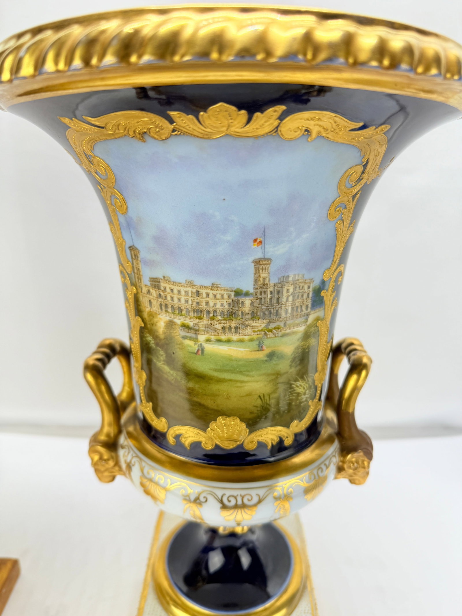 Attr. Minton Cobalt Urns With Osborne House and Mediterranean Port Views, "Ward" - 6