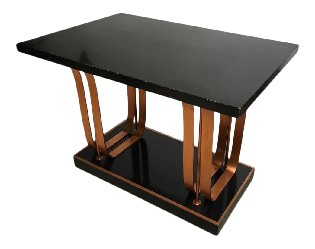 Rare American Art Deco Center Table in Gloss Black Lacquer With Copper Accents "” Likely (1 of 11)