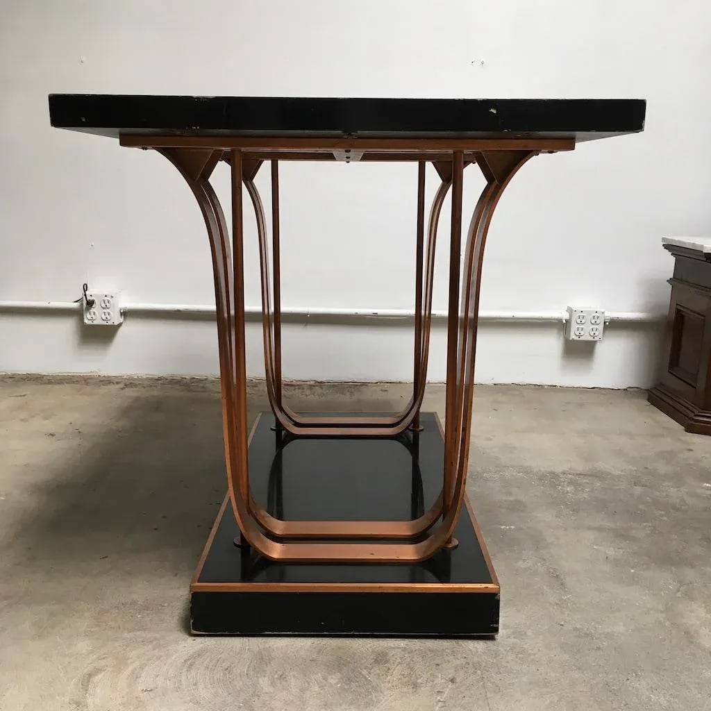 Rare American Art Deco Center Table in Gloss Black Lacquer With Copper Accents "” Likely - 3