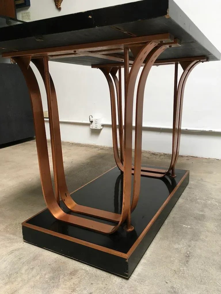 Rare American Art Deco Center Table in Gloss Black Lacquer With Copper Accents "” Likely - 6
