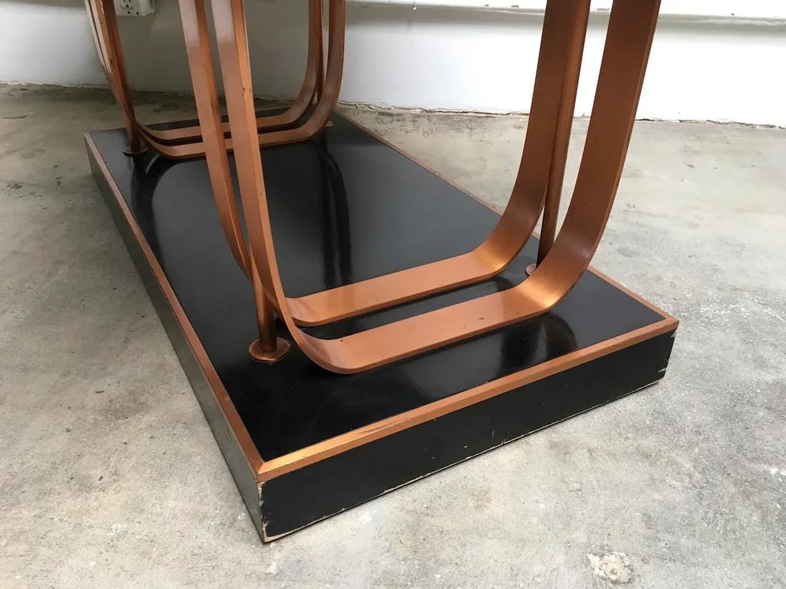 Rare American Art Deco Center Table in Gloss Black Lacquer With Copper Accents "” Likely - 7