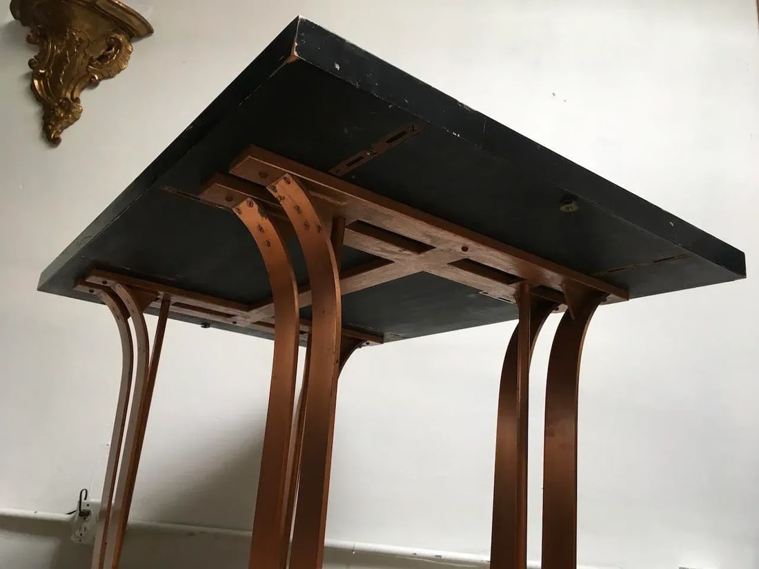 Rare American Art Deco Center Table in Gloss Black Lacquer With Copper Accents "” Likely - 8