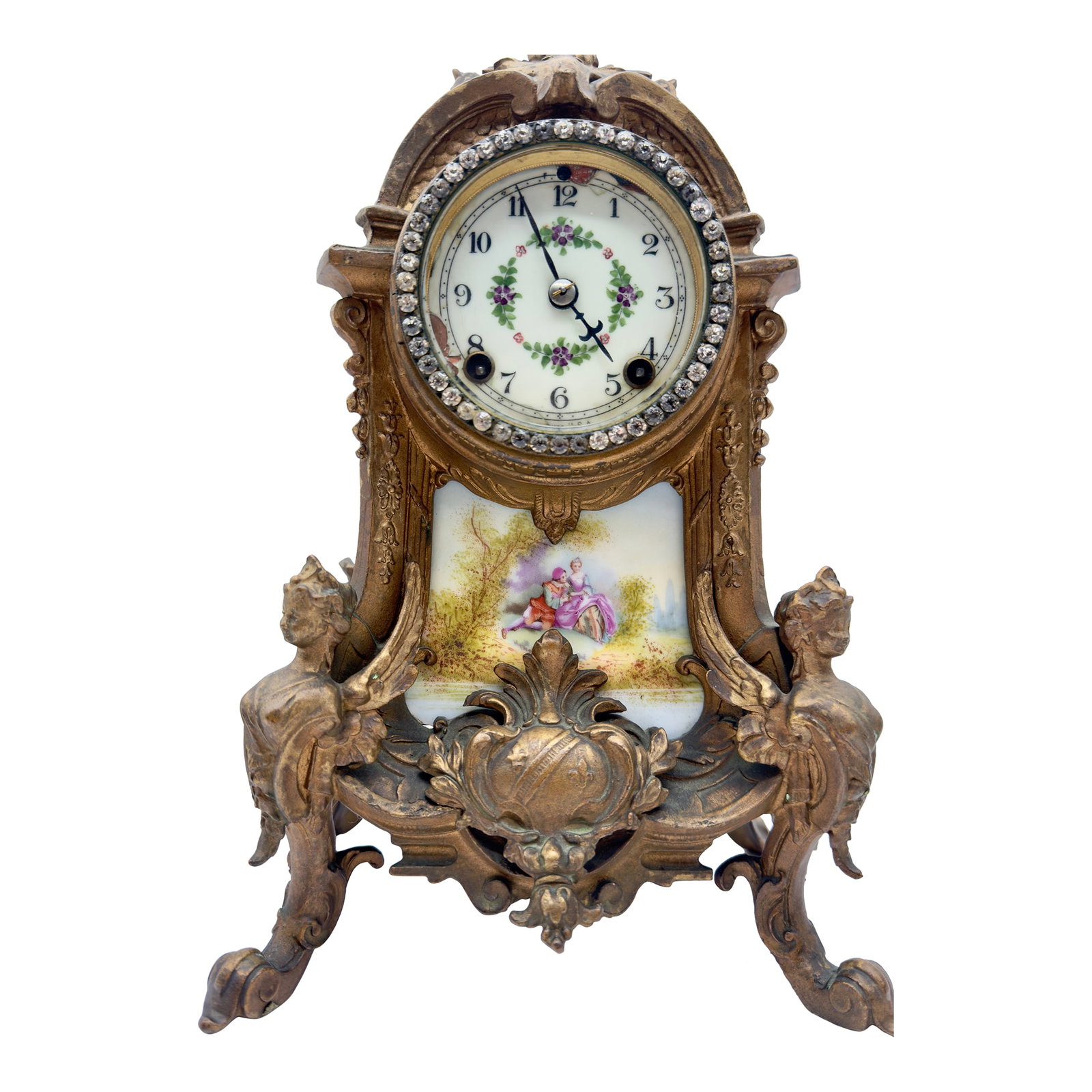 Antique New Haven Mantle Clock, French Porcelain Egg Urn Set - 2