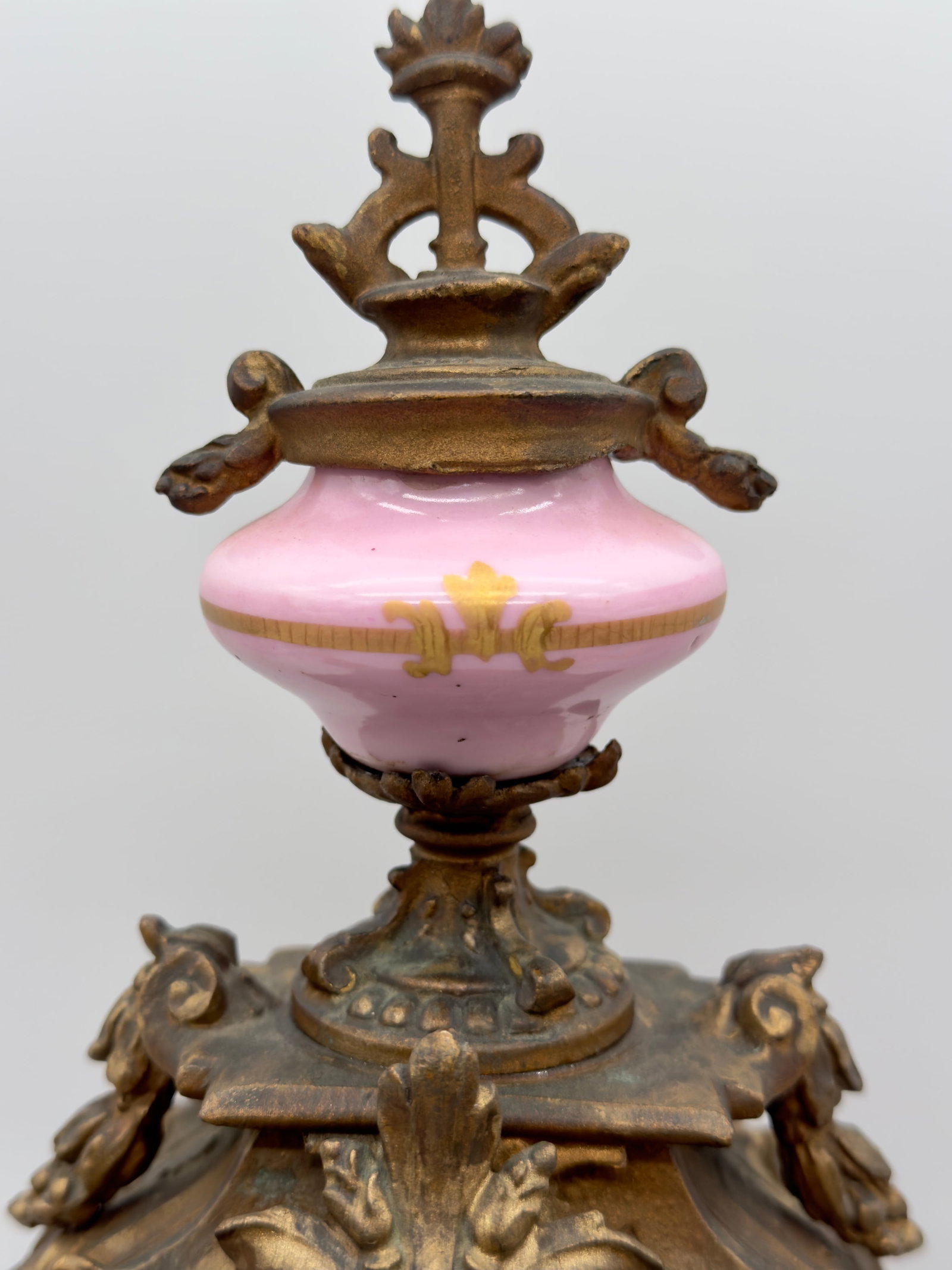Antique New Haven Mantle Clock, French Porcelain Egg Urn Set - 6