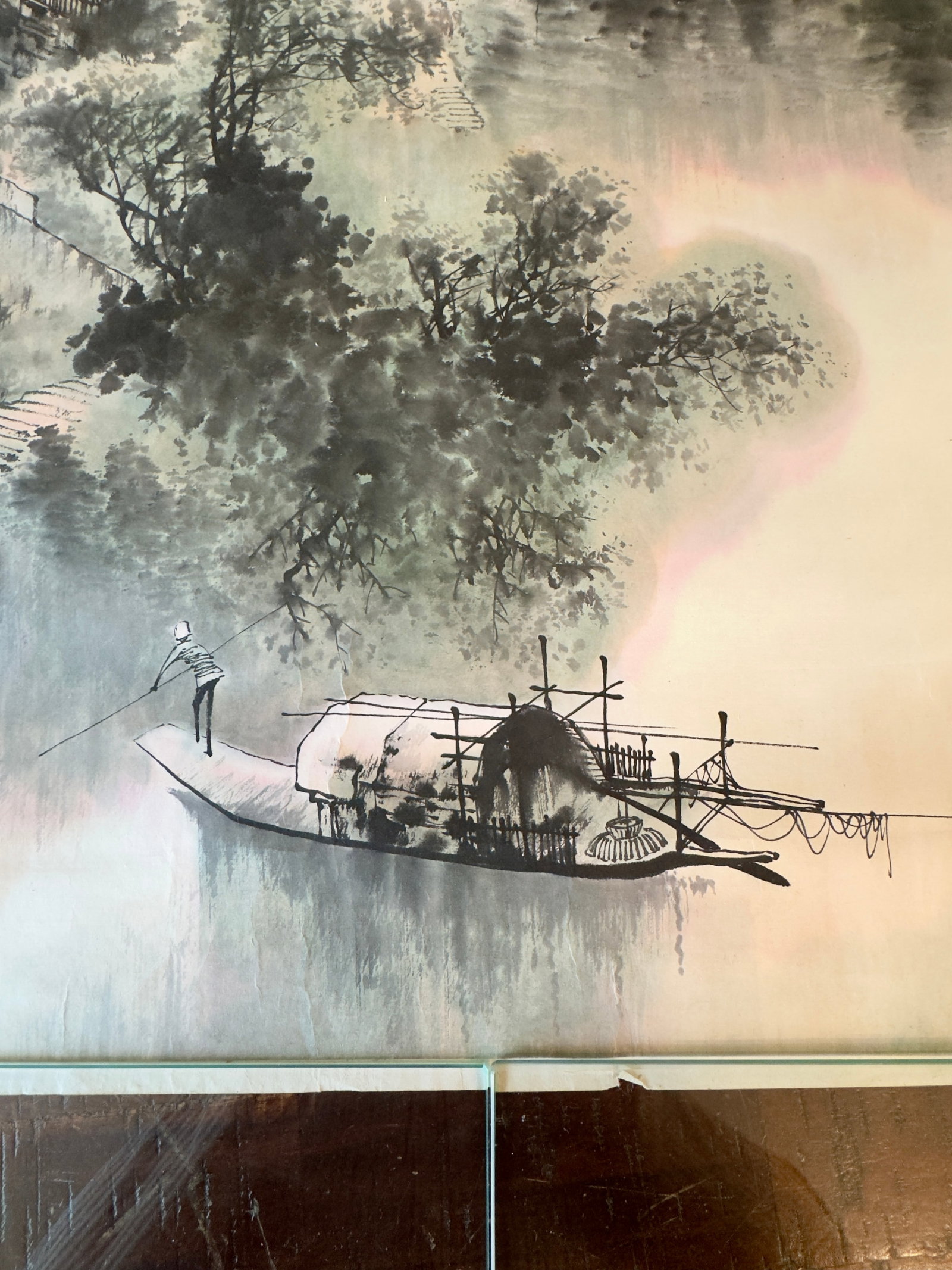 Traditional Chinese Ink Wash Scroll Painting ( Shui Mo Hua ) Village Scene , Signed - 2