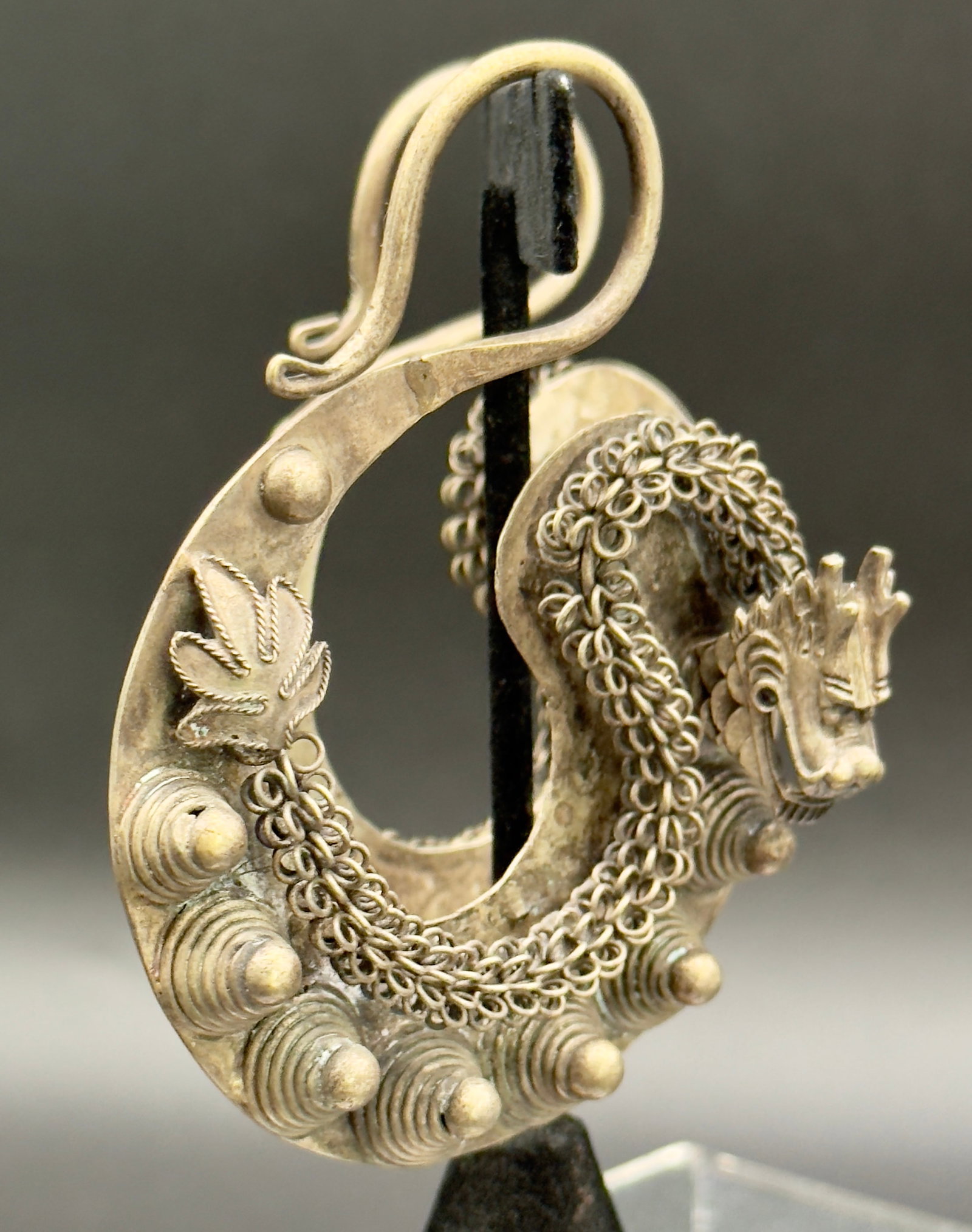 Vintage Miao Tribal Silver Dragon Earrings. Asian Tribal Jewelry, A Pair - 4
