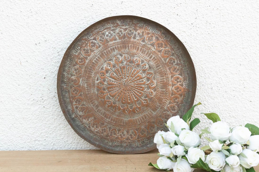 Copper Mandala, Antique Tinned Ceremonial Platter - 2