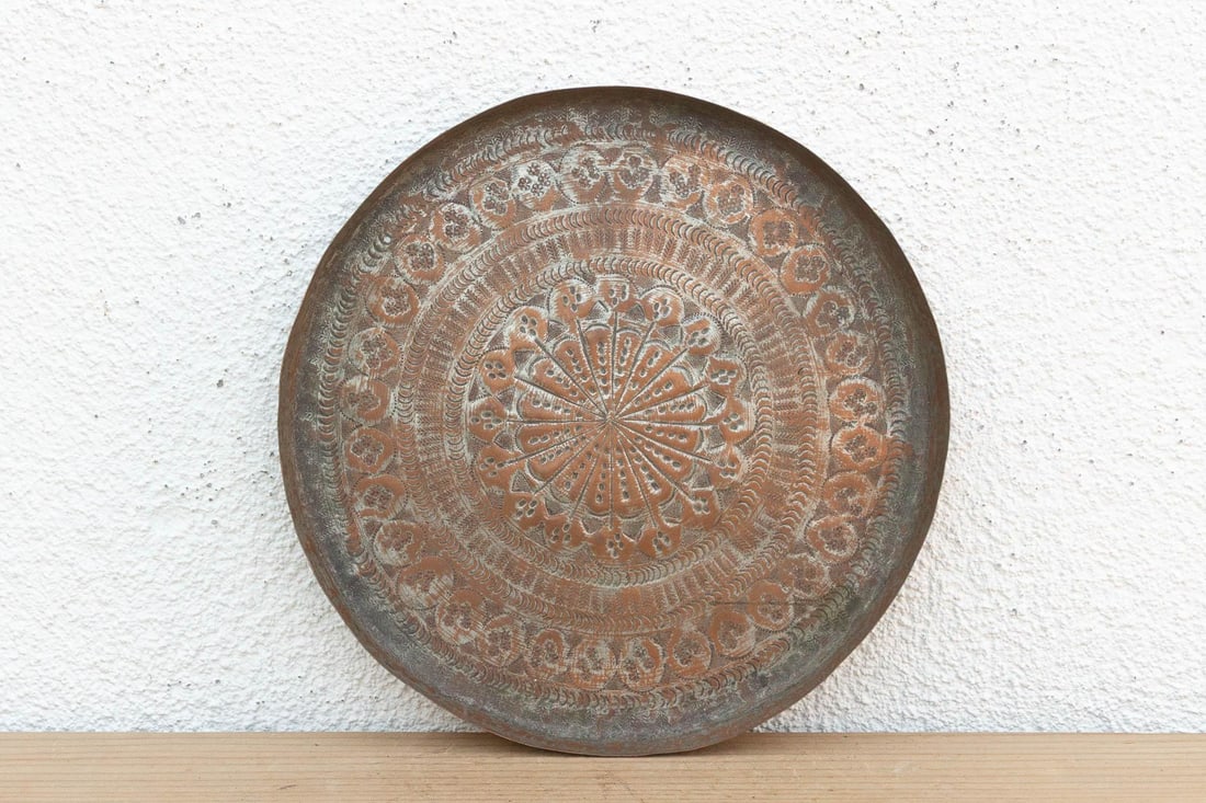 Copper Mandala, Antique Tinned Ceremonial Platter - 3