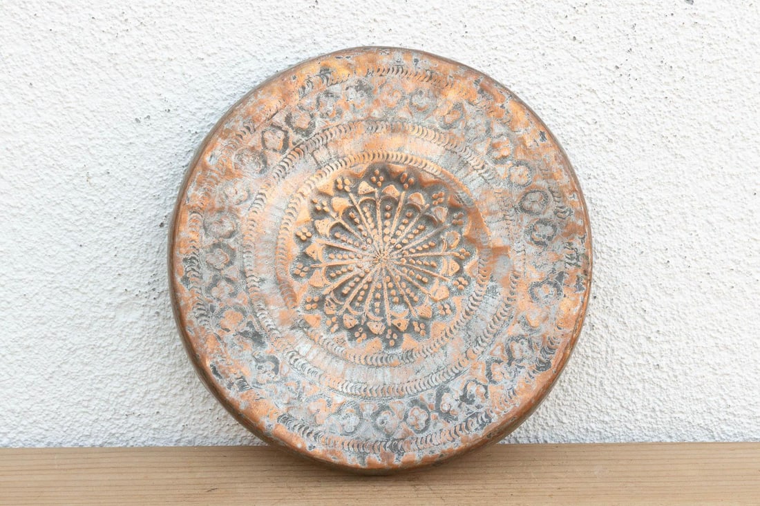 Copper Mandala, Antique Tinned Ceremonial Platter - 4