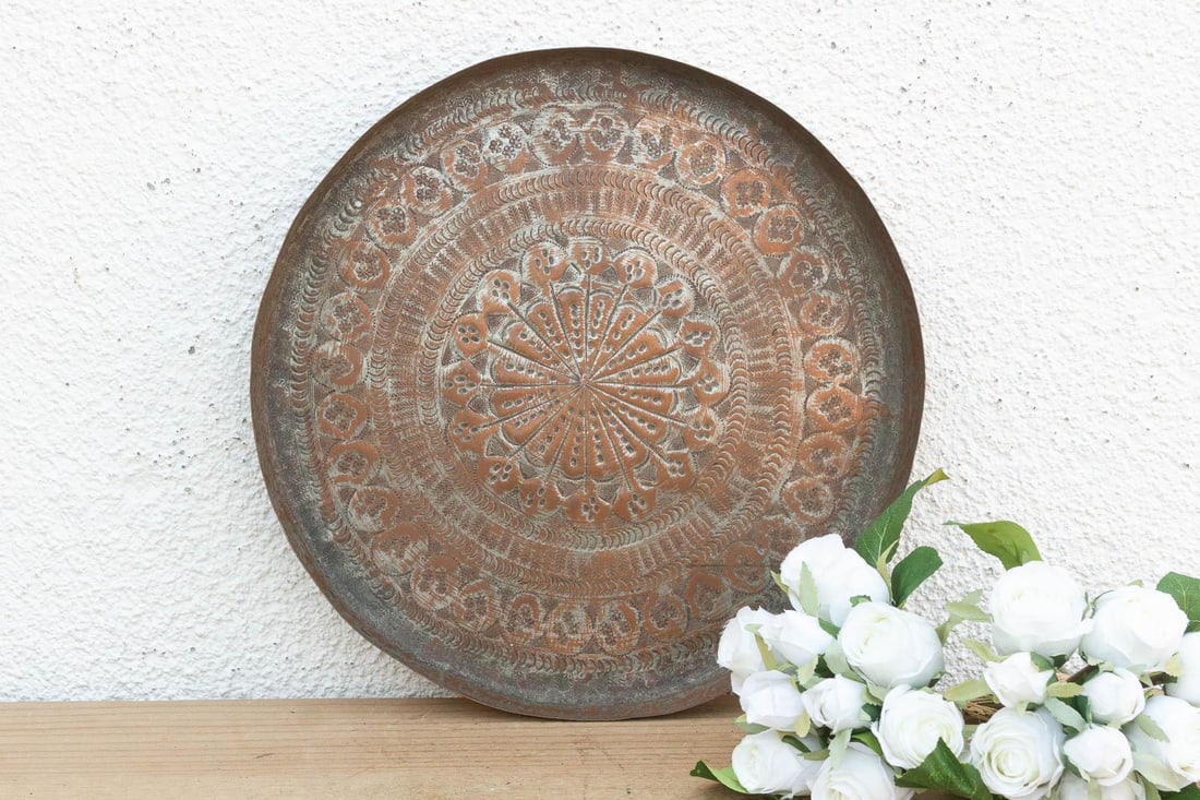 Copper Mandala, Antique Tinned Ceremonial Platter - 5