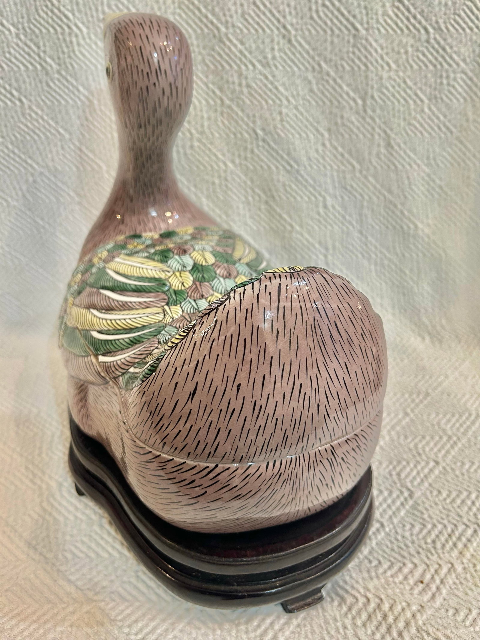 Mid 20th Century Chinoiserie Duck or Goose Tureen on Carved Wood Stand - 6
