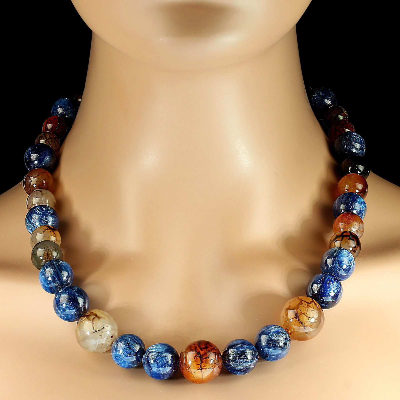 Shimmering Blue Kyanite and Fascinating Spiderweb Jasper Necklace - 2