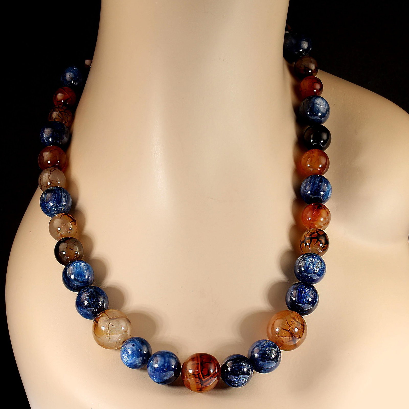 Shimmering Blue Kyanite and Fascinating Spiderweb Jasper Necklace - 3