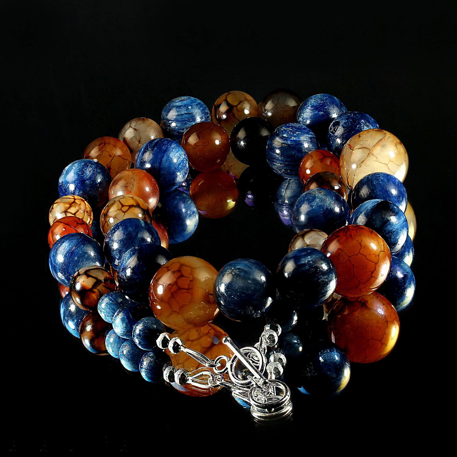 Shimmering Blue Kyanite and Fascinating Spiderweb Jasper Necklace - 4