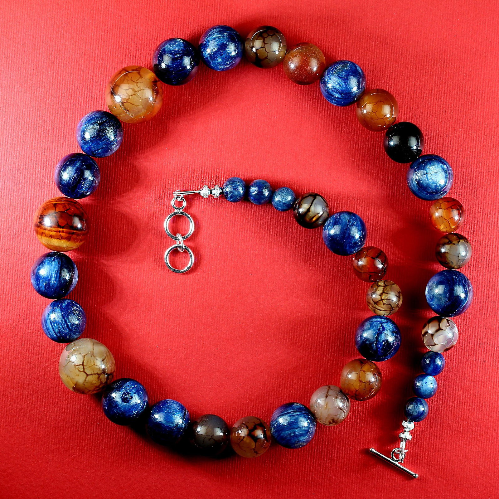 Shimmering Blue Kyanite and Fascinating Spiderweb Jasper Necklace - 5