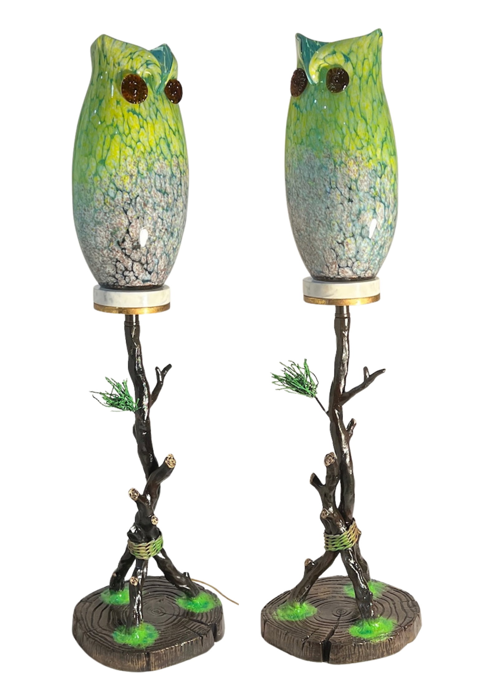 Murano Art Glass Owl Perched on a Tree Branch Torchiere Lamp - 4