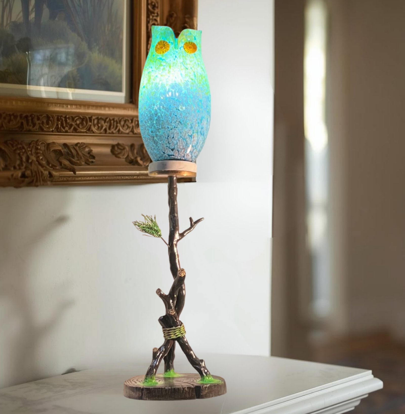 Murano Art Glass Owl Perched on a Tree Branch Torchiere Lamp - 5