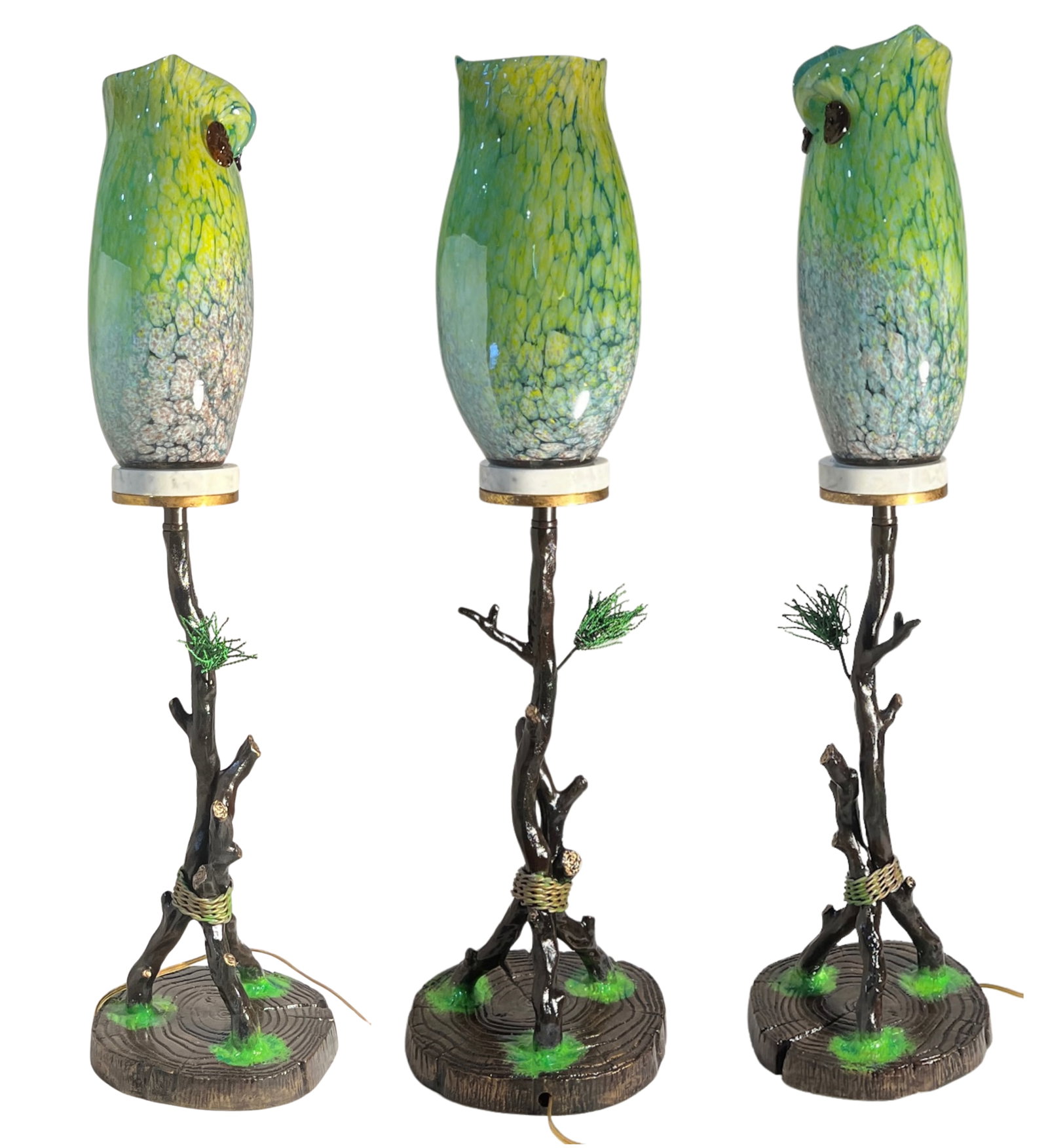 Murano Art Glass Owl Perched on a Tree Branch Torchiere Lamp - 8