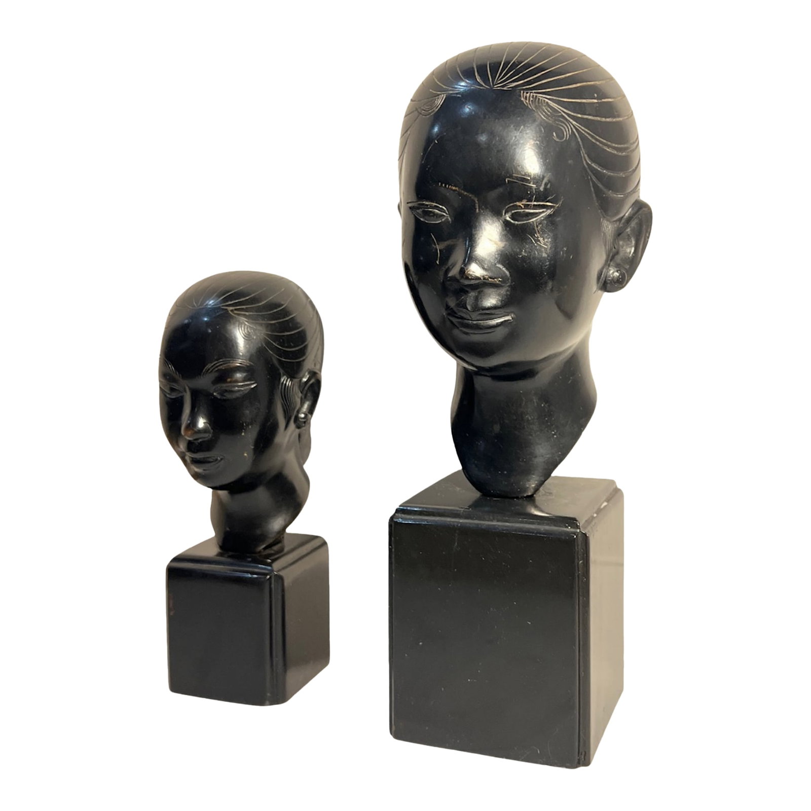 Mid-Century Nguyen Thanh Le Bronze Bust of Young Vietnamese Women- A Pair (1 of 18)