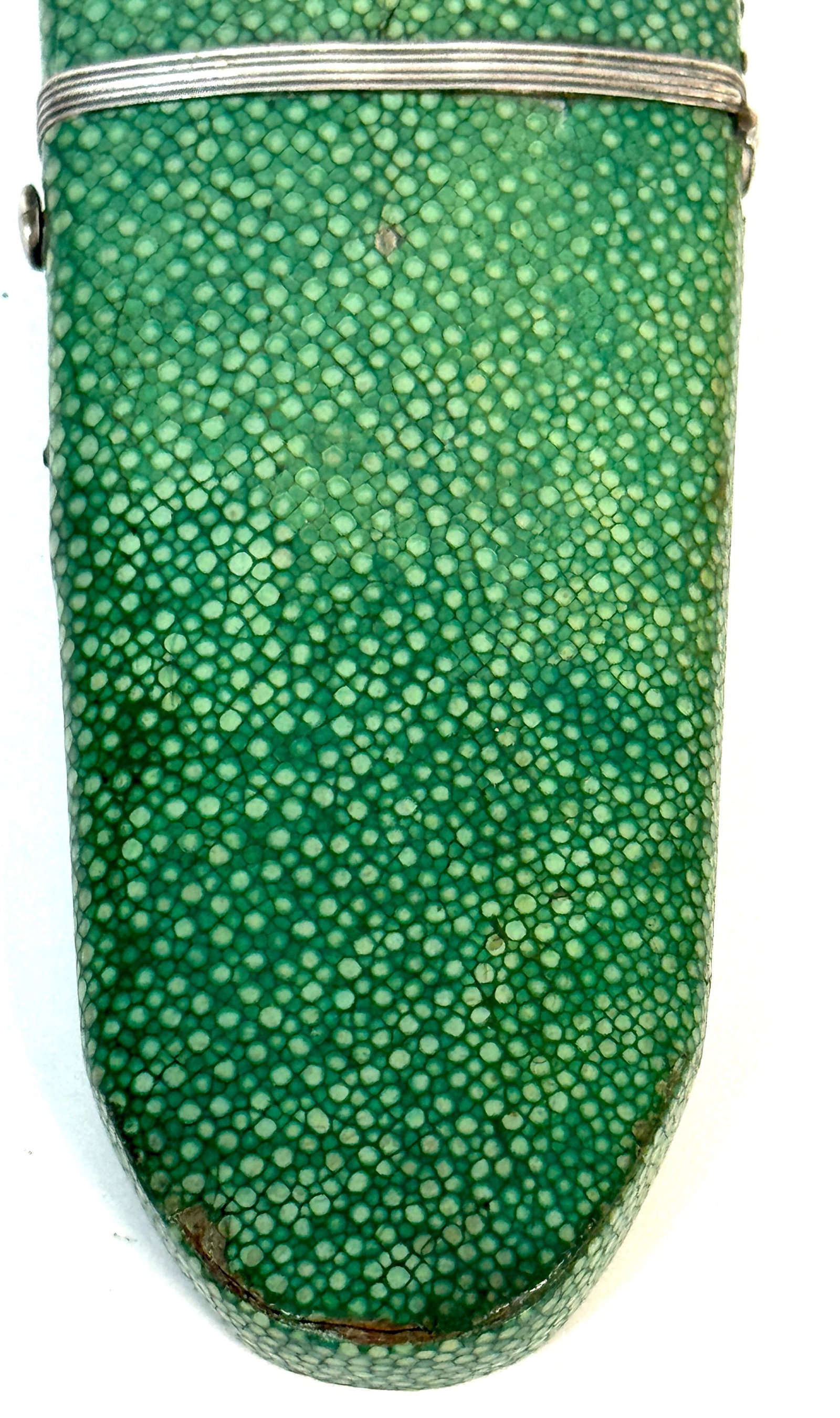 18th Century Green Shagreen and Silver Eyeglass Case with Monogram - 3
