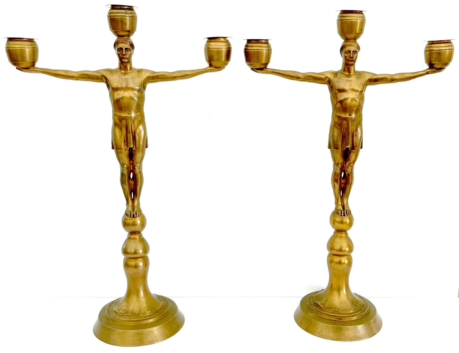 Hans Harry Liebmann, Pair Art Deco Bronze Draped Male Greco-Roman Candelabra - 10