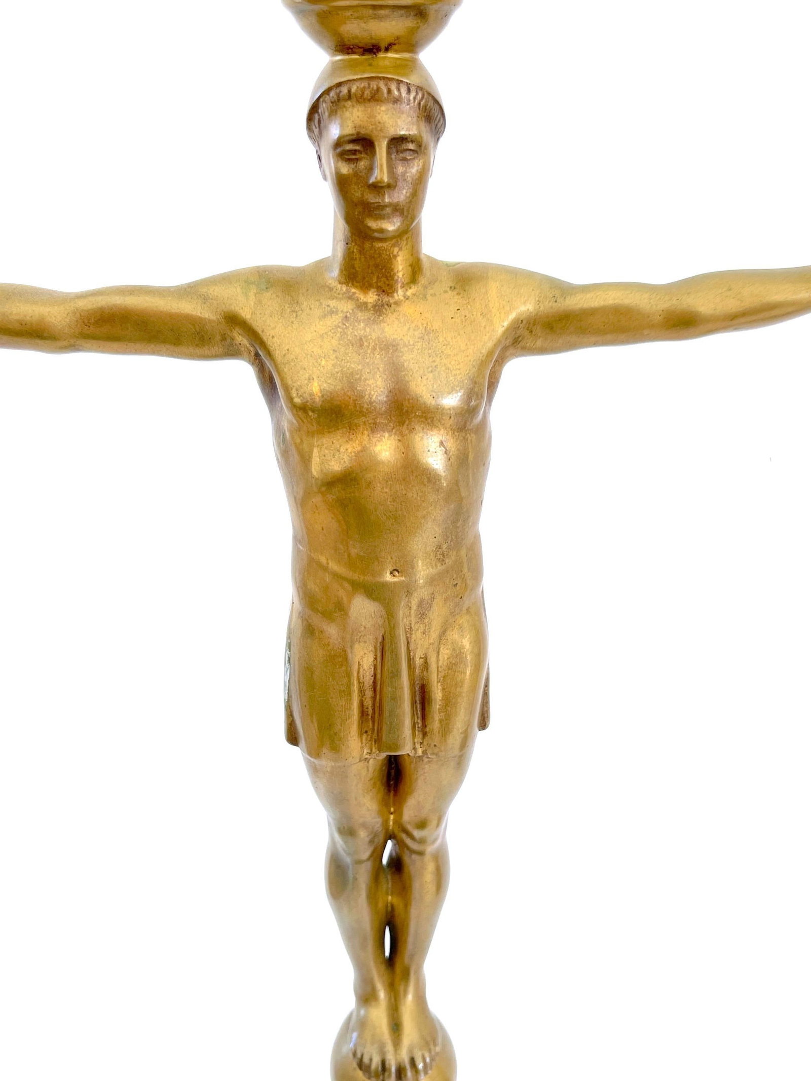 Hans Harry Liebmann, Pair Art Deco Bronze Draped Male Greco-Roman Candelabra - 11