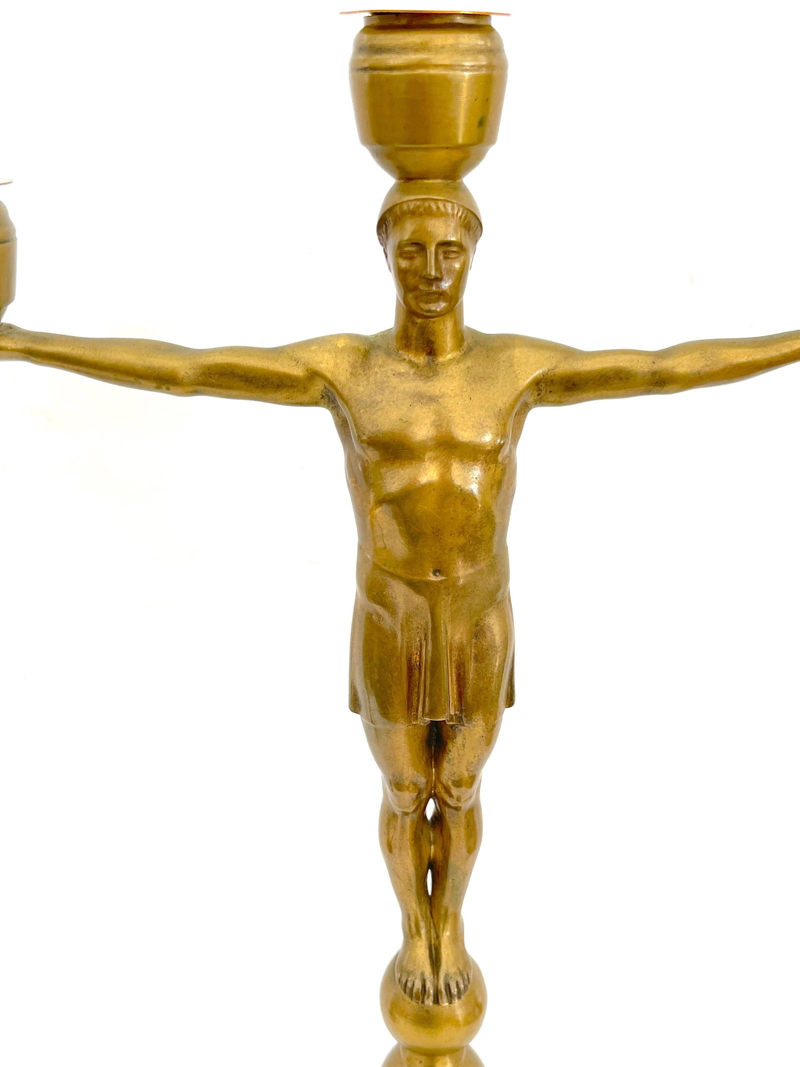 Hans Harry Liebmann, Pair Art Deco Bronze Draped Male Greco-Roman Candelabra - 12