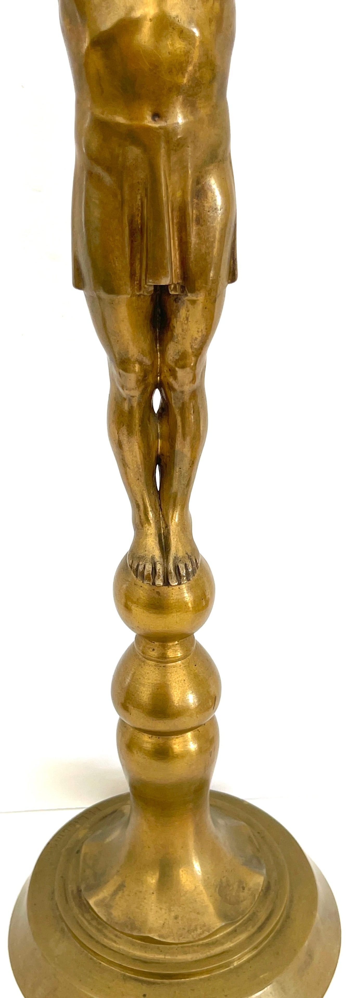 Hans Harry Liebmann, Pair Art Deco Bronze Draped Male Greco-Roman Candelabra - 13