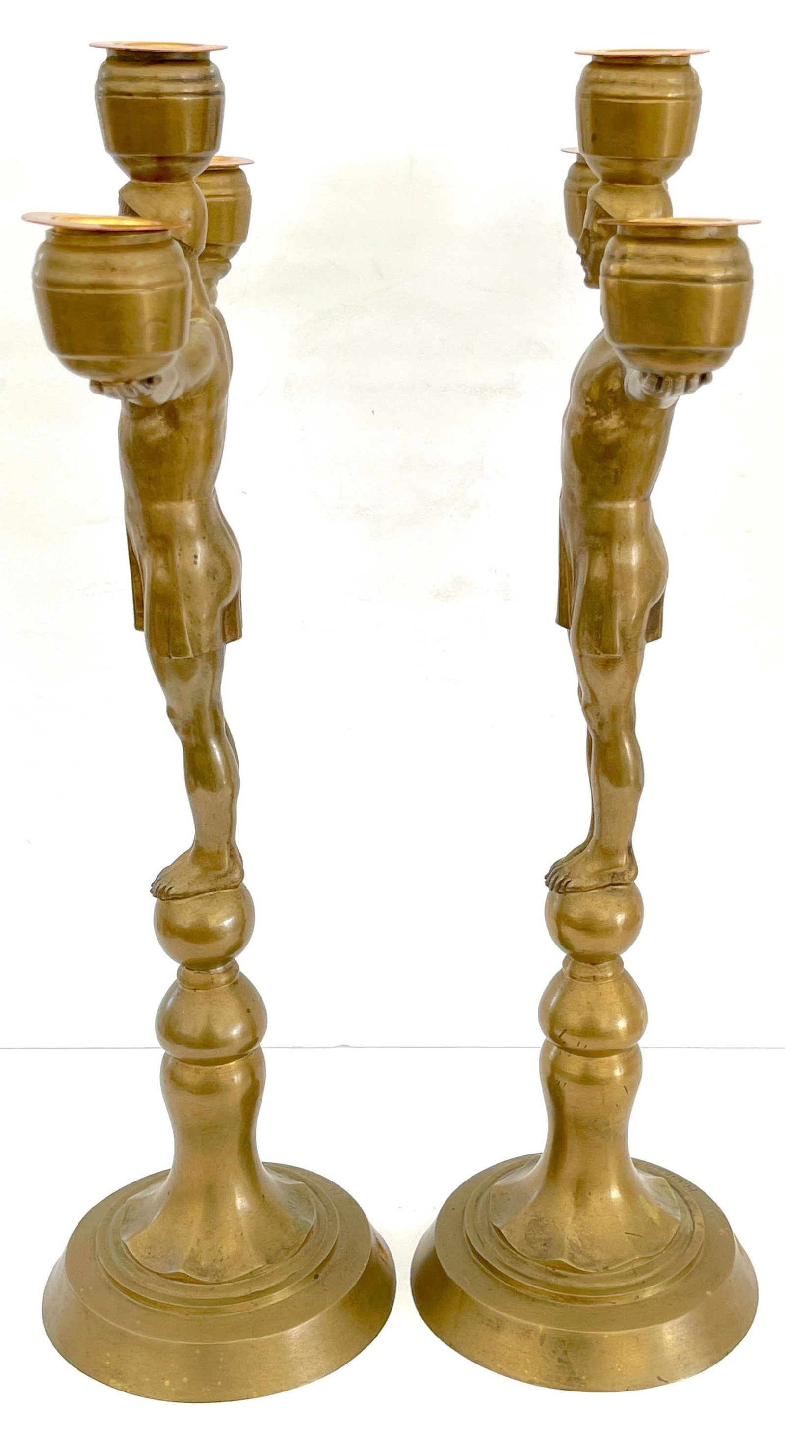 Hans Harry Liebmann, Pair Art Deco Bronze Draped Male Greco-Roman Candelabra - 16