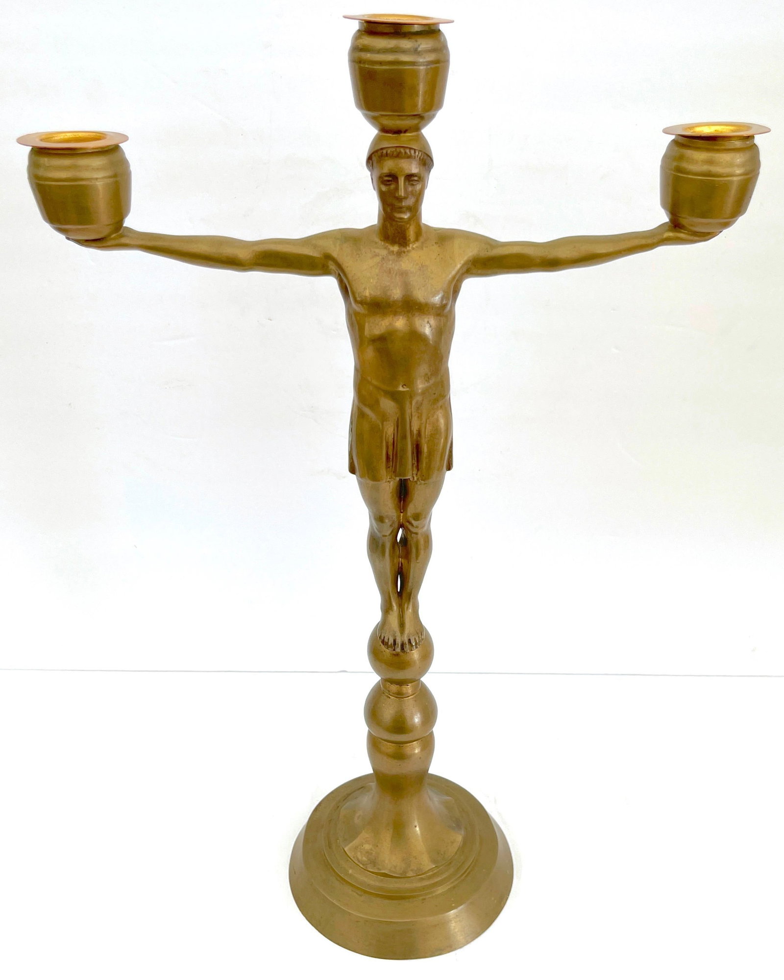 Hans Harry Liebmann, Pair Art Deco Bronze Draped Male Greco-Roman Candelabra - 17
