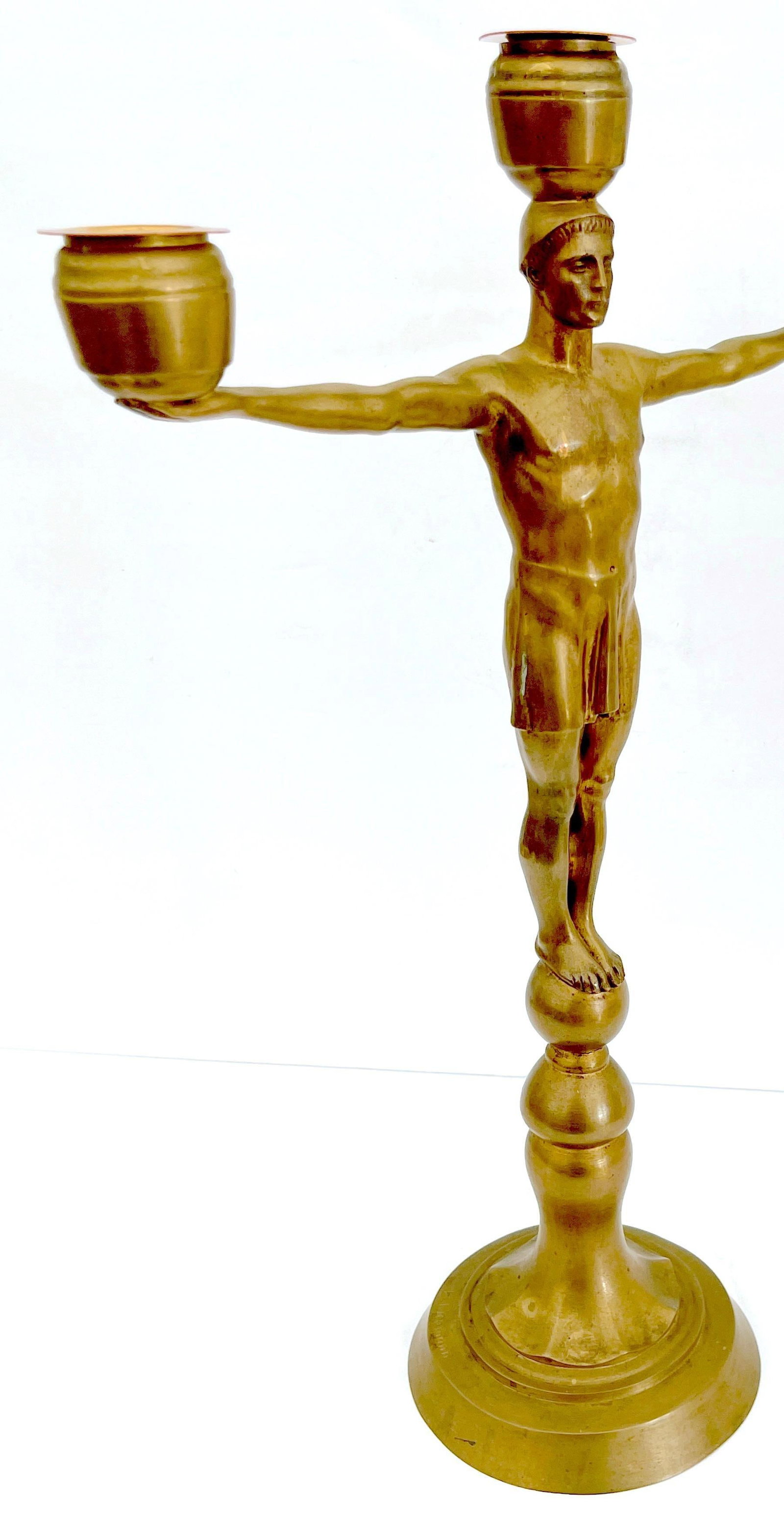 Hans Harry Liebmann, Pair Art Deco Bronze Draped Male Greco-Roman Candelabra - 3