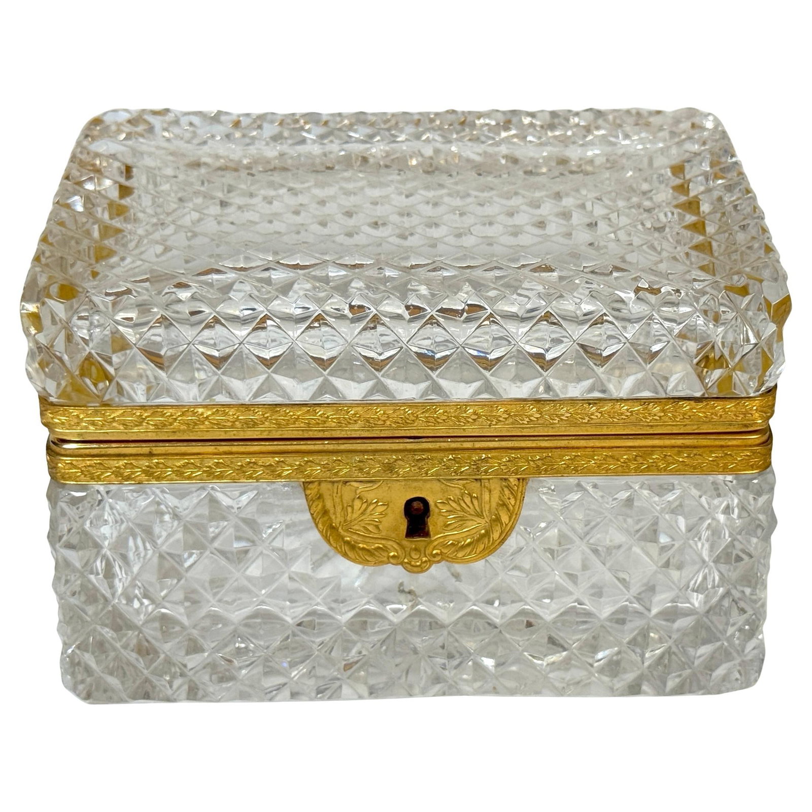 Late 19th C French Fire Gilt Ormolu Cut Glass Table Box, Attributed to Baccarat - 4