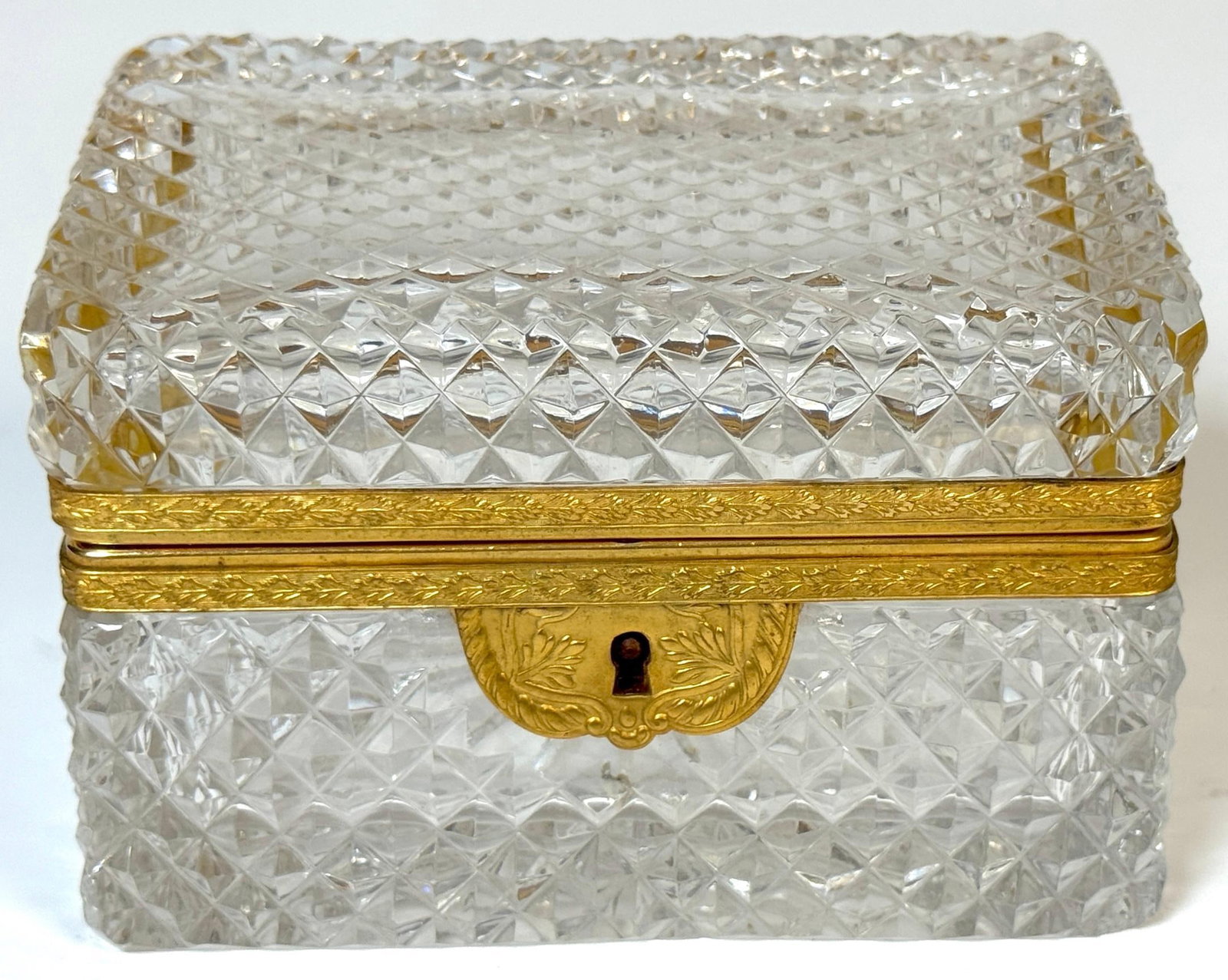 Late 19th C French Fire Gilt Ormolu Cut Glass Table Box, Attributed to Baccarat - 5