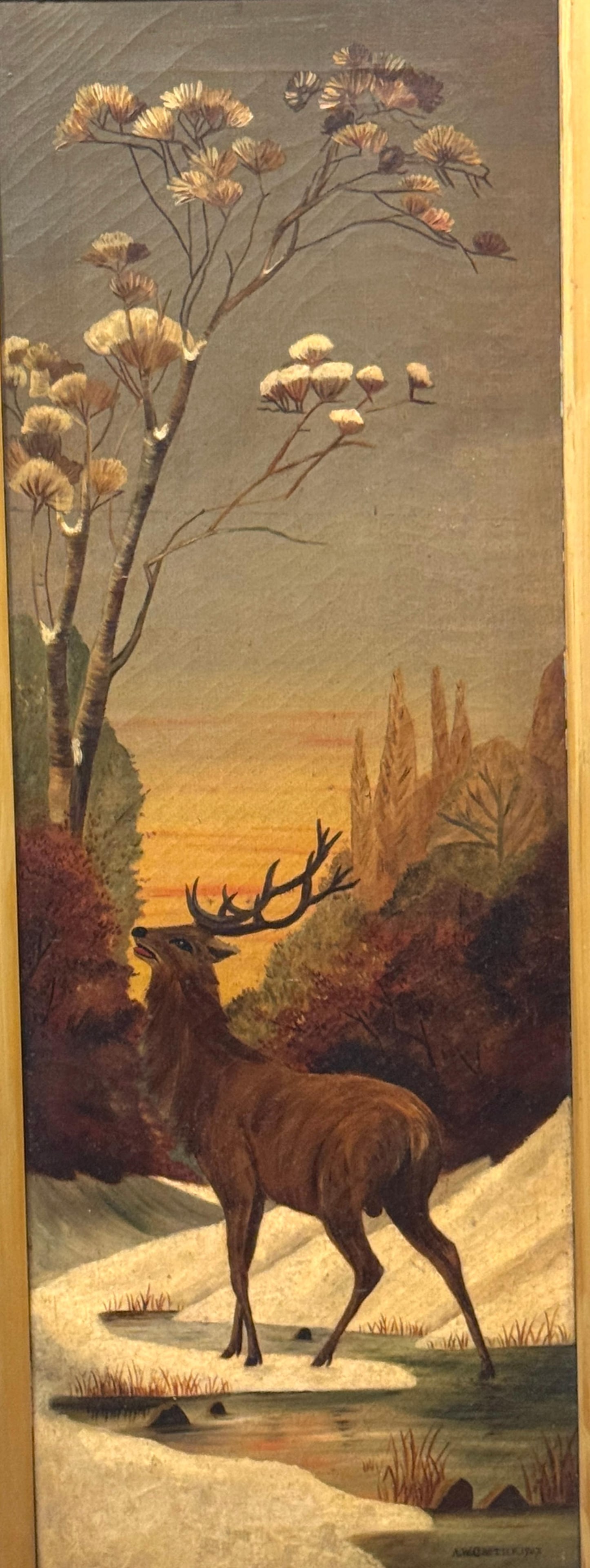 Pair American Sporting Paintings Elk & White-Tailed Deer Buck, Signed A. Crozier - 7