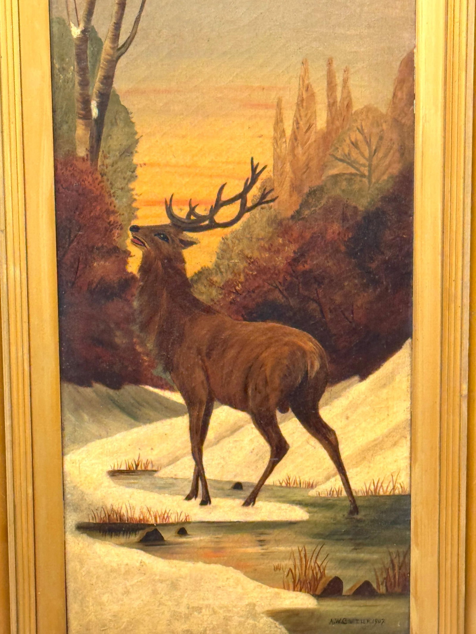 Pair American Sporting Paintings Elk & White-Tailed Deer Buck, Signed A. Crozier - 8