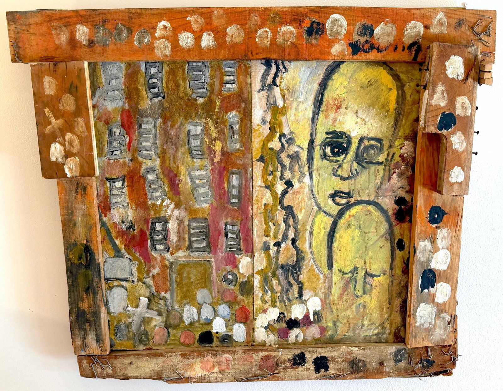 Purvis Young "” Procession and Witness (Angels and Mourning), Mixed-Media Diptych - 2