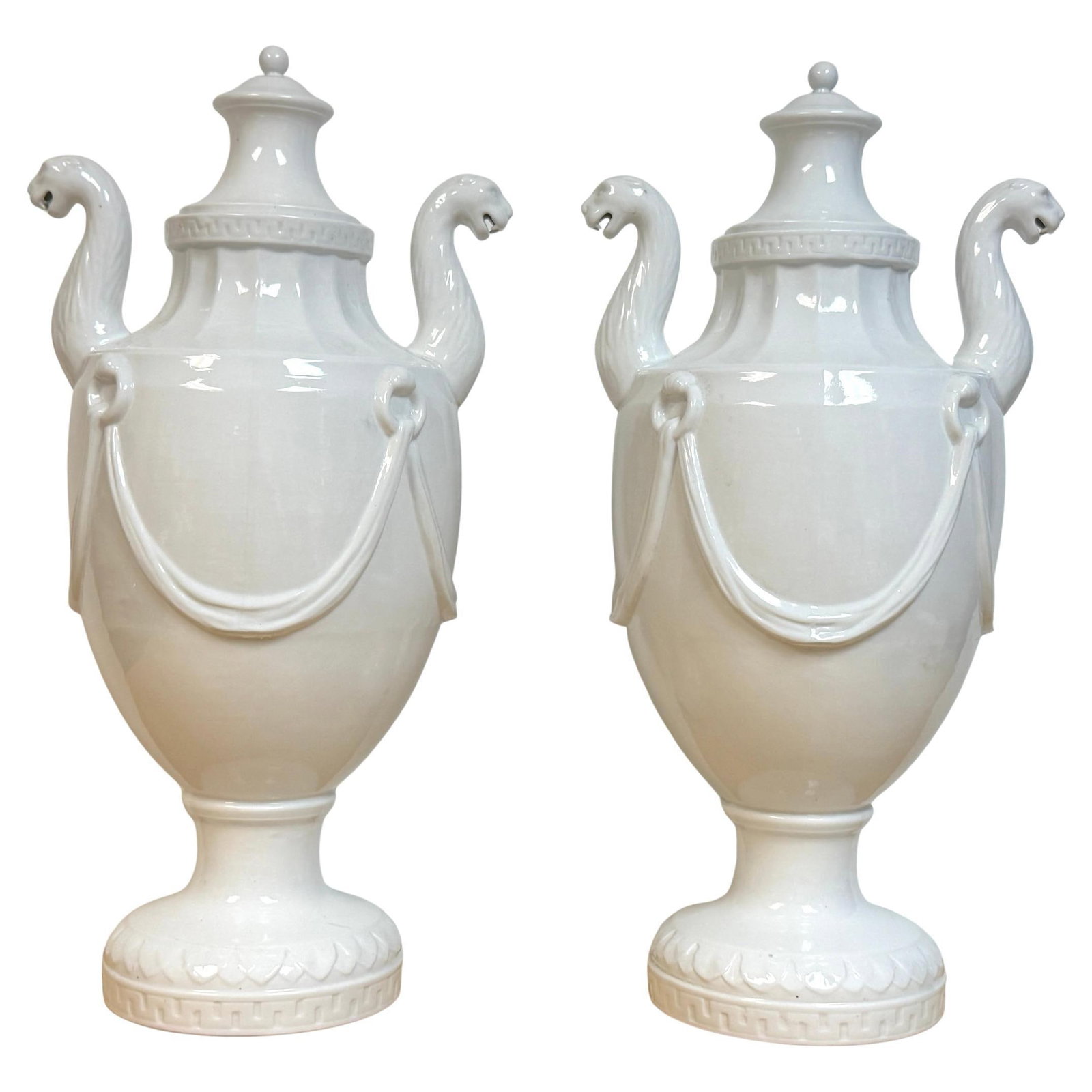 Pair Neoclassical Blanc de Chine Porcelain Urns, Attributed Nymphenburg, 20th C. - 4