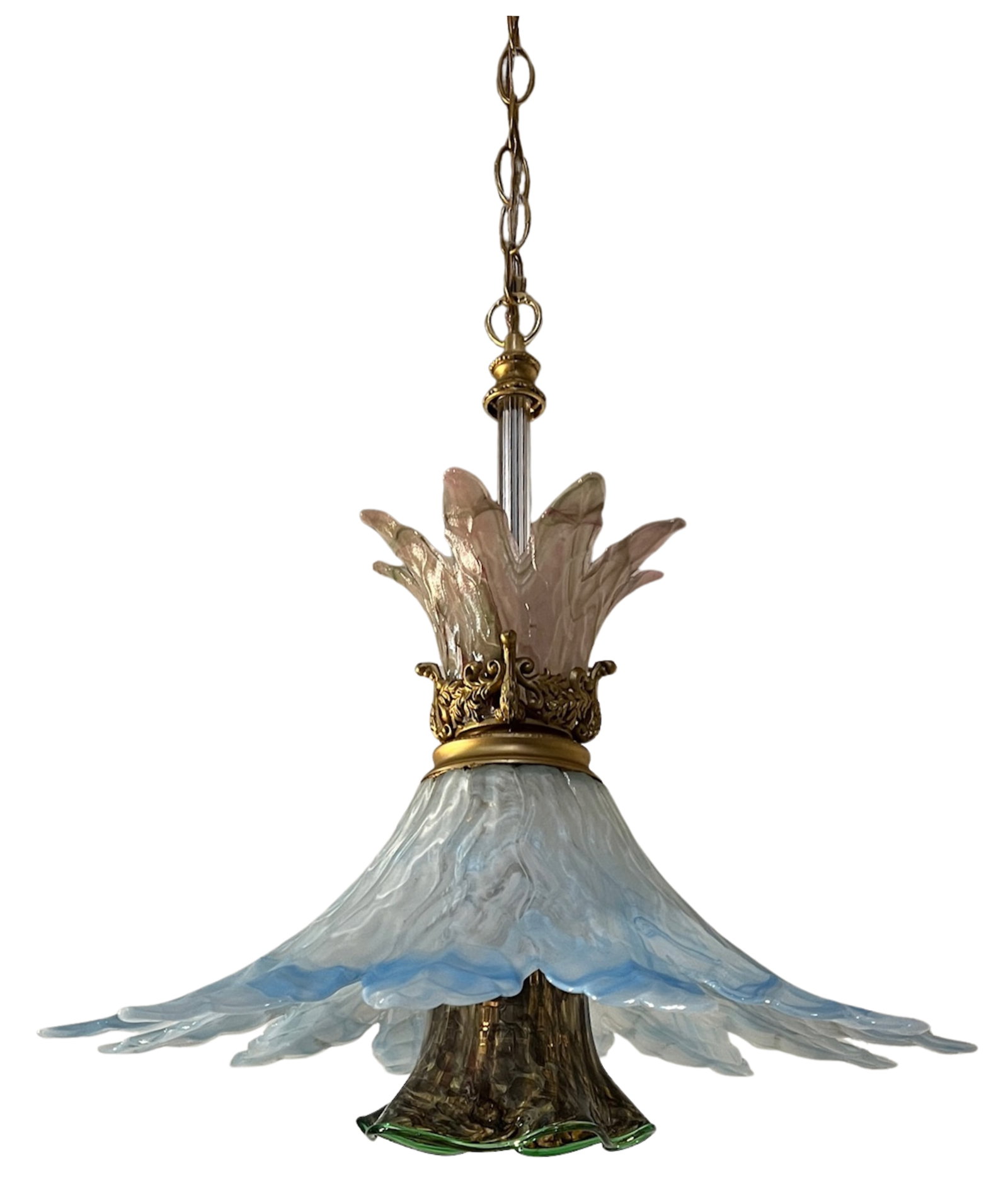 Vintage 3 Tiered Murano Art Glass 20 In. Wide Abstract Clematis Petal Pendant Lamp - 11