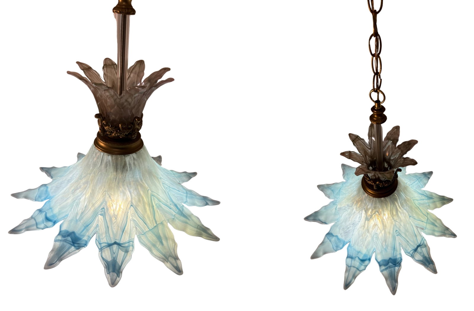 Vintage 3 Tiered Murano Art Glass 20 In. Wide Abstract Clematis Petal Pendant Lamp - 13