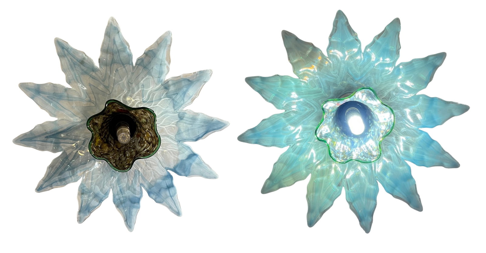 Vintage 3 Tiered Murano Art Glass 20 In. Wide Abstract Clematis Petal Pendant Lamp - 17