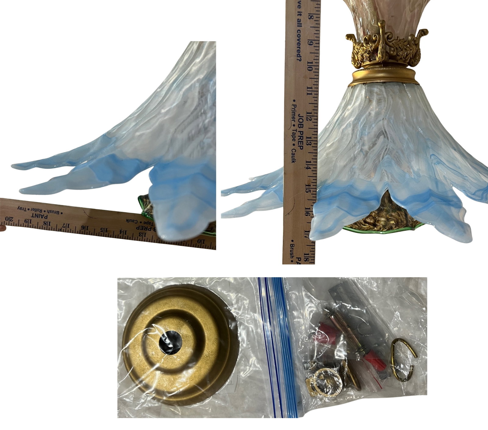 Vintage 3 Tiered Murano Art Glass 20 In. Wide Abstract Clematis Petal Pendant Lamp - 18