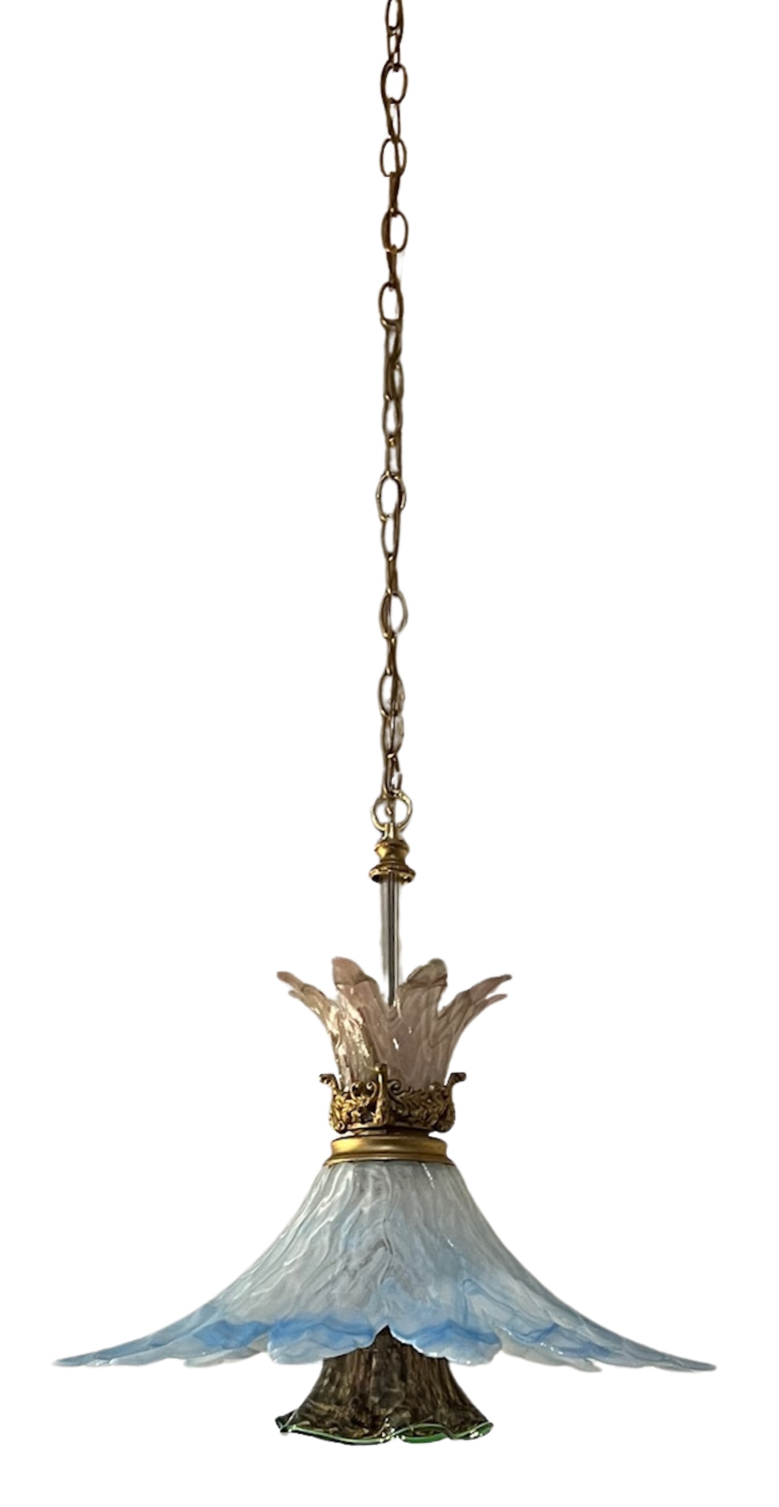 Vintage 3 Tiered Murano Art Glass 20 In. Wide Abstract Clematis Petal Pendant Lamp - 5