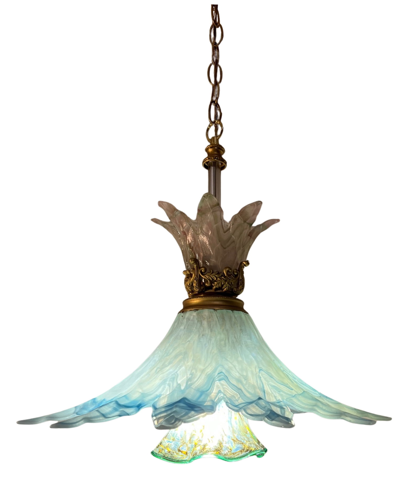 Vintage 3 Tiered Murano Art Glass 20 In. Wide Abstract Clematis Petal Pendant Lamp - 7