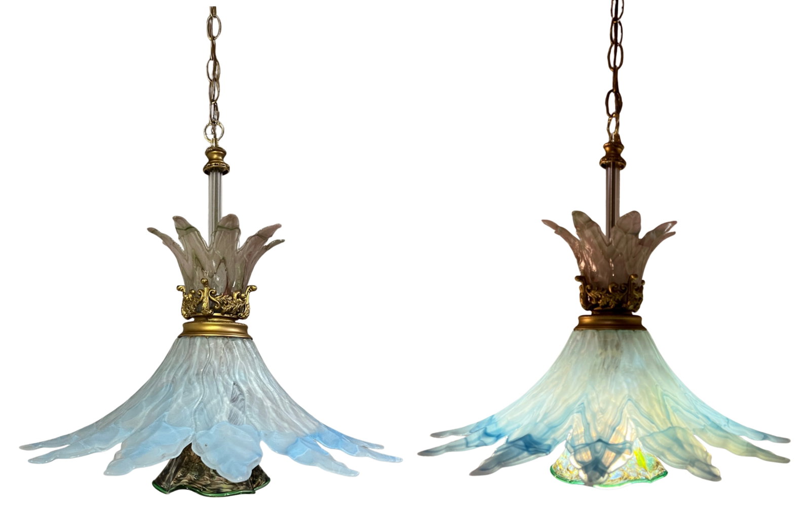Vintage 3 Tiered Murano Art Glass 20 In. Wide Abstract Clematis Petal Pendant Lamp - 9