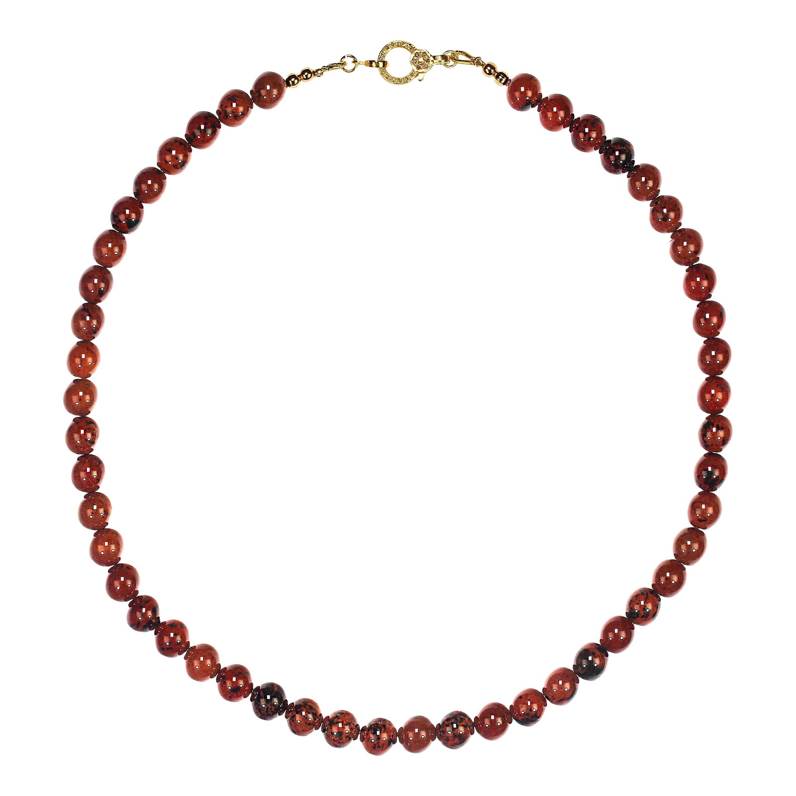 Ajd 17 Inch Rich Chocolate Brown Necklace With Diamond Chip Vermeil Clasp: A 17"‘inch necklace crafted from rich, chocolate"‘brown 8"¯mm beads deserves a description that truly captures its warmth and sophistication. This piece evokes the cozy elegance of